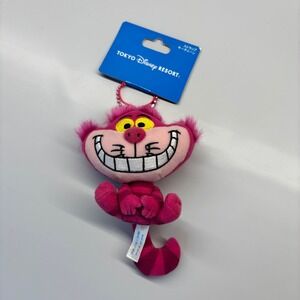 Tokyo Disney Resort Plush Keychain Strap Cheshire Cat Pink Striped Mini Stuffed